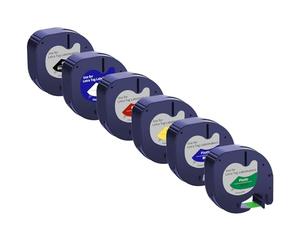 Weipto Lot de 6 Rouleau Etiquettes Autocollantes de Rechange pour Dymo LetraTag - 12 mm x 4 m - 12267 91201 91202 91203 91204 91205 - Noir sur Transparent/Blanc/Rouge/Bleu/Jaune/Vert