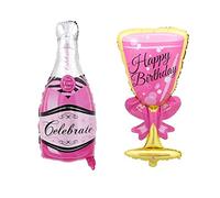 WEIPUER Lot de 2 bouteilles de champagne et calice en verre à vin en mylar - 36 pouces - Décoration pop rose pour fête, cérémonie, camping, anniversaire de diplôme