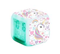 Weiqiao® Réveil Numérique Licorne pour Filles Veilleuse LED Cube Temps Température Horloge de Chevet pour Enfants Femme Cadeau Chambre