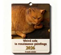 Weird Cats in Renaissance 2026 Wall Calendar - Funny Medieval Cat Art Calendar, 12-Month January-December Hanging Monthly Planner for Home Office, Humorous Cat Wall Decor, 8.5" x 11"