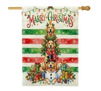 Weird Christmas - Drapeaux de maison de chien Golden Retriever 71,1 x 101,6 cm pour l'extérieur, drapeaux verticaux de Noël amusants en lin standard, rouge et vert, décoration extérieure imprimée