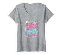Weirds Citation : Too Weird to Live, Too Rare to Die T-Shirt avec Col en V, Femme, Gris Chiné, XXL