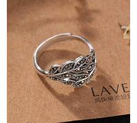 WEISHA Bague en Argent S925 Personnalité Rétro Marcassite Ye Taiyin Bague Réglable FemmeA