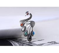 WEISHA Bague Rétro S925 Argent Incrusté de Pierres Multicolores Paon Femme Bague en Argentpaon
