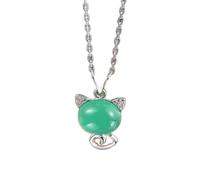 WEISHA Collier en Argent Sterling S925 Incrusté de Jade Blanc Néphrite Jaspe Chat Pendentif Collier en Argent Incrusté de Jade Chat Femelle Pendentif Jadeargent