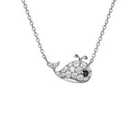 WEISHA S925 Collier en Argent Femme en Argent Sterling Dessin Animé Petite Baleine Clavicule Chaîne Femme Collier en Zircon Incrustéargent
