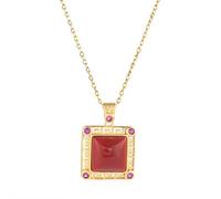 WEISHA Style Japonais Et Coréen Style Rétro Collier Grenat Rouge Femmes S925 Argent Plaqué or Dentelle Carré Longue Étiquette Collieragate rouge