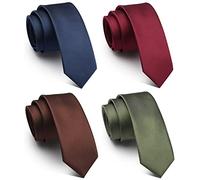 WeiShang Lot de 4 cravates classiques pour homme - Largeur : 5,8 cm - Couleur unie, bordeaux/bleu marine/olive/marron, M