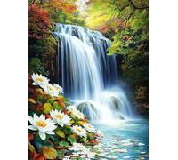 WEISHIWE 5D DIY Cascade forestière Kits de Peinture Diamant, Diamond Painting pour Adulte Débutants, Diamond Art Kits Strass Point de Croix Cristal Painting pour Maison Décor Cadeaux 100x135 cm H-793