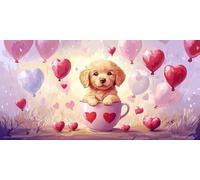 WEISHIWE Grande Taille Diamond Painting Adulte, 5D DIY Broderie Diamant Kit Complet Mignon chien tasse à thé, Peinture Diamant Artisanat Strass Point de Croix Painting, Décor Intérieur 20x40 cm x-402