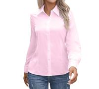 Weiße Bluse, langärmlig, ohne Knopfleiste, mit Kragen, Normale Passform, Verschiedene Farben, Stretch, Freizeitbluse, Businessbluse, klassisch Lang, rose, XL