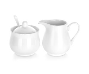 Weißes Porzellan-Zuckerdose und Milchkännchen, 3-tlg.