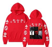 WEISSYO Sweatshirt pour Homme Sweat À Capuche Bad Band Omens Merch 2D Double Face Imprimé Sweat À Capuche Neutral Rue Mode Harajuku Rétro Sweatshirt Pocket Drawstring À Manches Longues-Red||3X_l