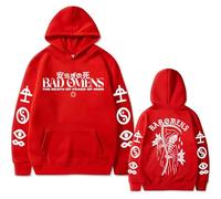 WEISSYO Sweatshirt pour Homme Sweat À Capuche Neutral Rue Mode Harajuku Rétro Sweatshirt Pocket Drawstring À Manches Longues Bad Band Omens Merch 2D Double Face Imprimé Sweat À Capuche-Red||XX_l