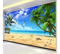 WEITAOSM Mural 3D moderno de playa, cocoteros, pájaros, paisaje costero, papel tapiz artístico para sala de estar, TV, sofá (PVC autoadhesivo)