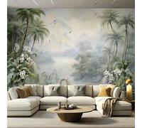 WEITAOSM Mural 3D pintado a mano con árboles de selva tropical, montañas y pájaros para dormitorio, sala de estar, TV y sofá (PVC autoadhesivo)