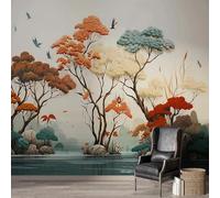 WEITAOSM Mural 3D pintado a mano con plantas tropicales, flores y pájaros para sala de estar, dormitorio, estudio, papel tapiz artístico (PVC autoadhesivo)