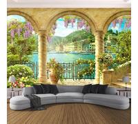 WEITAOSM Mural arquitectónico con vista al lago y arco de columna tridimensional 3D, adecuado para dormitorio, sala de estar, estudio, papel tapiz creativo (PVC autoadhesivo)