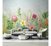 WEITAOSM Mural artístico 3D con diseño de plantas tropicales modernas y flores de acuarela para sala de estar, comedor, estudio, TV y sofá (PVC autoadhesivo)