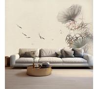 WEITAOSM Mural con diseño de pez loto y planta retro 3D para salón de té, estudio, sala de estar, sofá, fondo, arte de pared (PVC autoadhesivo)