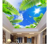WEITAOSM Mural de cielo azul, nubes blancas, playa, árboles, pájaros, paisaje, para sala de estar, dormitorio, hotel, decoración de techo (PVC autoadhesivo)