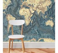 WEITAOSM Mural de mapa del mundo 3D europeo retro pintado a mano para sala de estar, estudio, habitación infantil, papel tapiz artístico creativo (PVC autoadhesivo)