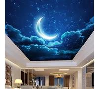 WEITAOSM Mural de paisaje con cielo estrellado azul y luna en 3D, arte creativo para sala de estar, dormitorio, hotel, techo (PVC autoadhesivo)
