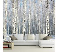 WEITAOSM Mural de paisaje natural 3D con abedul, jungla, nieve, invierno, para sala de estar, TV, sofá, papel tapiz artístico (PVC autoadhesivo)