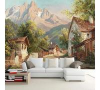 WEITAOSM Mural de paisaje rural pastoral europeo en 3D con plantas de interior y montaña para cafetería, restaurante, sala de estar (PVC autoadhesivo)