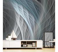 WEITAOSM Mural de pared de estilo nórdico con líneas abstractas 3D y plumas blancas para sala de estar, dormitorio y estudio (PVC autoadhesivo)