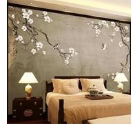 WEITAOSM Mural fotográfico 3D retro pintado a mano con pájaros en flor de ciruelo para dormitorio, sala de estar, TV, sofá, decoración del hogar (PVC autoadhesivo)