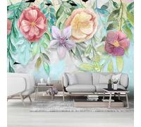 WEITAOSM Mural moderno 3D de acuarela con flores y plantas, pintado a mano, para dormitorio, sala de estar, sofá, fondo de pared, decoración romántica para el hogar (PVC autoadhesivo)