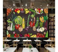 WEITAOSM Murales de arte abstracto de verduras de dibujos animados pintados a mano en 3D adecuados para murales de cocina, restaurante y cantina, papel tapiz creativo (PVC autoadhesivo)