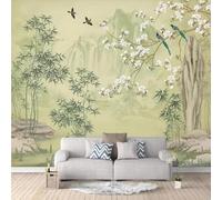 WEITAOSM Papel tapiz 3D creativo pintado a mano con plantas, bambú, bosque, magnolia y pájaros, para sala de estar, dormitorio, estudio, mural clásico (PVC autoadhesivo)