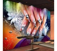 WEITAOSM Papel tapiz con diseño de flores blancas y gotas de agua para decoración de uñas, diseño moderno para salón de belleza, tienda de manicura (PVC autoadhesivo)