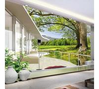 WEITAOSM Papel tapiz con paisaje natural, césped de jungla verde, balcón, edificio moderno, mural para estudio, sala de estar y sofá (PVC autoadhesivo)
