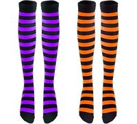 WEITAPYT 2 Paires Chaussettes À Rayures, Chaussettes Hautes Rayées, Chaussette Hautes, Parfait pour Les Déguisements D'halloween Cosplay