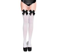 WEITAPYT Chaussettes Montantes avec Satinée Noeud pour Carnaval Halloween Blanc Bas Cuissards Au-Dessus Du Genou Hautes Extensibles pour Femmes Filles Noël Fasching Cosplay Soirée Costume de Fête