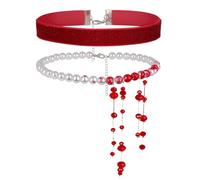 WEITAPYT Collier Perles Sang, Collier Perle Sanglante, Colliers Goutte Sang, Blood Necklace, Colliers Gothique Multicouche en Perles d'Imitation GouttesSang, Accessoires pour Vampires Halloween (D)