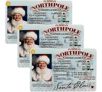 WEITAPYT Lot de 3 Permis de Conduire Perdu du Père Noël en Traîneau Licence en Plastique Carte de Vol Prouvant l'existence du Santa Ornement Décoration pour Le Réveillon de Noel Le Nouvel an