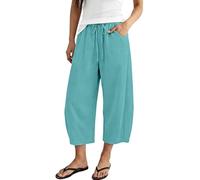 Weite 7/8 Freizeithose, lockeres Bein, elastischer Bund, seitliche Taschen, Polyester, für Alltag, Urlaub und entspannte Looks, für Sommer, Urlaub, Alltag und entspannte Freizeitlooks, vert menthe, S