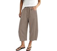 Weite 7/8 Freizeithose, lockeres Bein, elastischer Bund, seitliche Taschen, Polyester, für Alltag, Urlaub und entspannte Looks, für Sommer, Urlaub, Alltag und entspannte Freizeitlooks, kaki, S