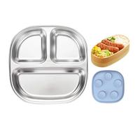 WEITING Assiettes,Bols Bébé Subdivisés avec Sucette Antidérapante | Vaisselle Acier Inoxydable Antiderapant Garcons Filles Maternelle | Voyage Camping Plein Air