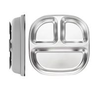 WEITING Assiettes Enfant,Bols Bébé Subdivisés avec Sucette Antidérapante - Vaisselle Acier Inoxydable Antiderapant Garcons Filles Maternelle | Voyage Camping Plein Air