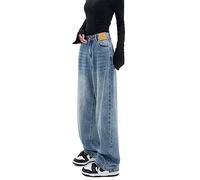 WEITING Automne Femmes Couleur Noire Taille Haute Classique Denim Pantalon Taille Haute Couleur Unie Ample Jambe Large Femme Jean Pantalon Simple Basique