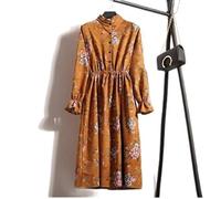 WEITING Automne Hiver Robe en velours côtelé femmes taille haute robes vintage A-line manches longues imprimé floral robe Vestidos Femme-4,XL
