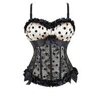 WEITING Bretelles Amovibles Fermeture à Glissière Latérale Superposition Corsets Baleinés à Lacets Haut à Volants Corset à Pois Bustier Overbust-Beige,L