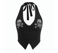 WEITING Camisole Gothique Bouton Esthétique Rock Boléro Punk Sexy Dos Nu Bandage Tenue-Noir-L