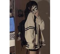 WEITING Cardigan Femme Automne Hiver Pull Tricoté Ample Col en V À Manches Longues Vestes Tout-Match Style Preppy Manteaux Hauts À La Mode Coréenne-Beige-M