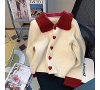 WEITING Cardigan Femme Col Claudine Design en Forme De Coeur Mignon Preppy Décontracté Jeune Confortable Tendance De La Mode Rétro Tricots-Blanc-S